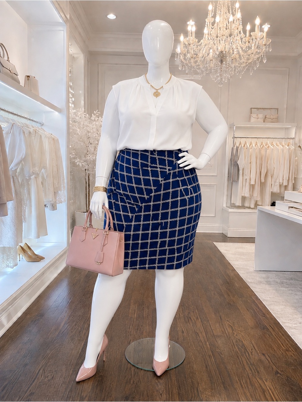 Ava & Viv Navy Blue and White Geometric A-Line Skirt